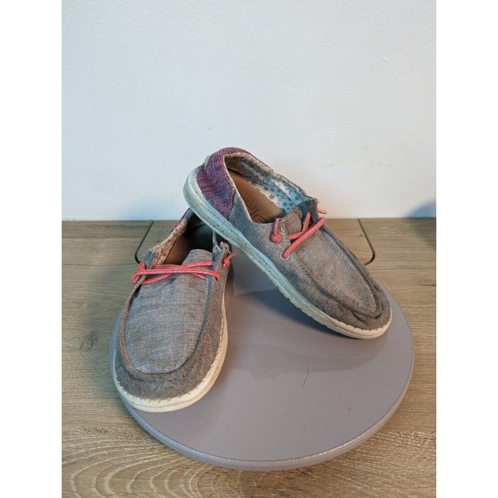 Hey Dude Wendy Youth Funk Grey & Pink Girls Shoes Sz Y2 Casual Slip On